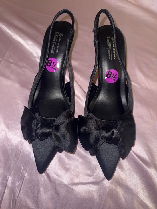 NWT Call It Spring Black Bow Coquette Pointed-Toe Slingback Heels - Picture 2 of 6